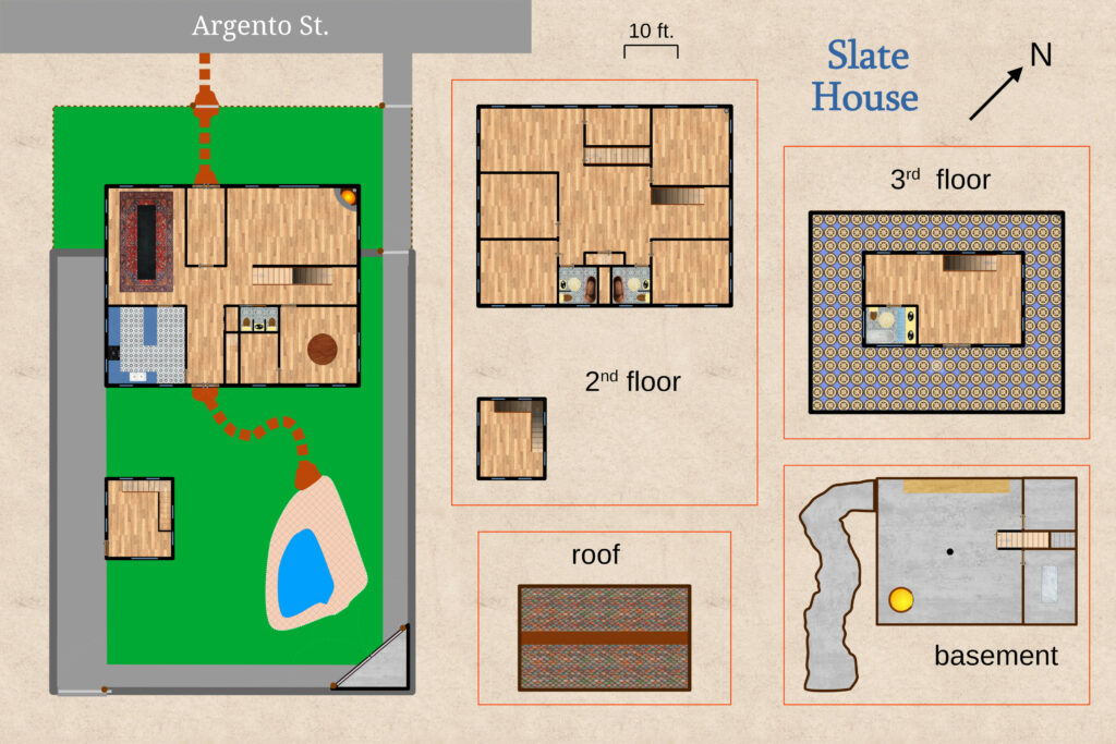 Floor plan of Slate House, from the Mistrathe Manor setting.